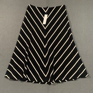 White House Black Market Chevron Stripe Lace Up A-Line Midi Skirt Black White 4